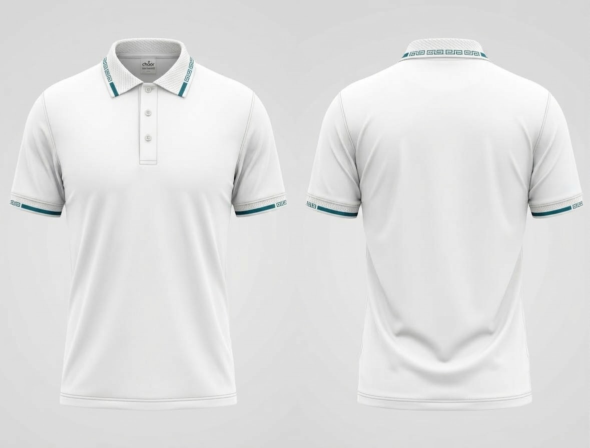 Premium Double PK Lacoste - 200 GSM (Body White with Teal Colour Bo)